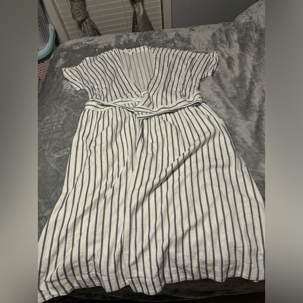 GAP Striped Midi Dress in White and Blue